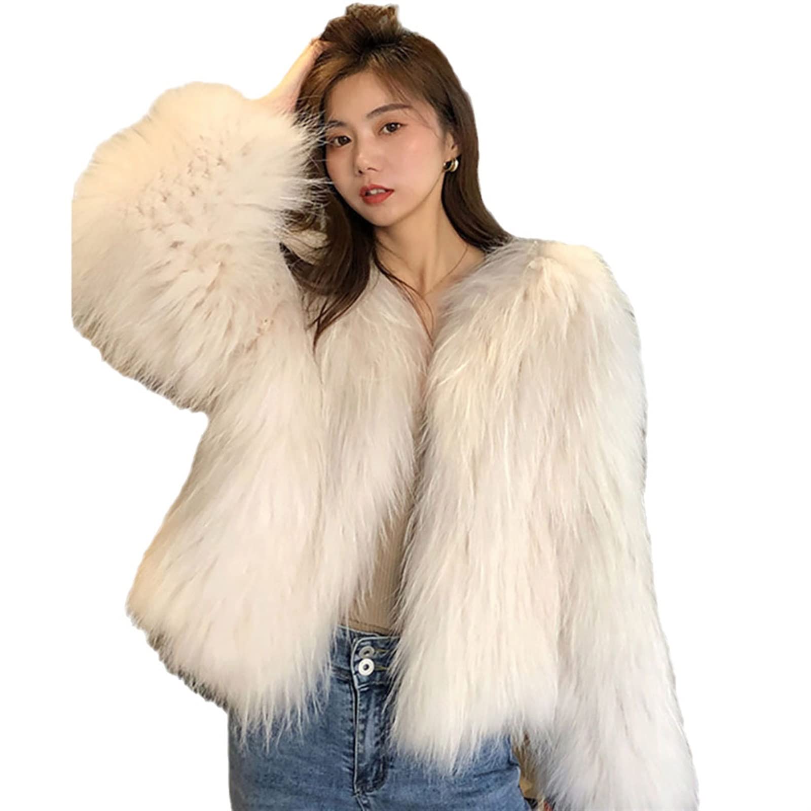 Amazon | [MIYYO] エレガントなフェイクファーコート女性 Y2K 長袖