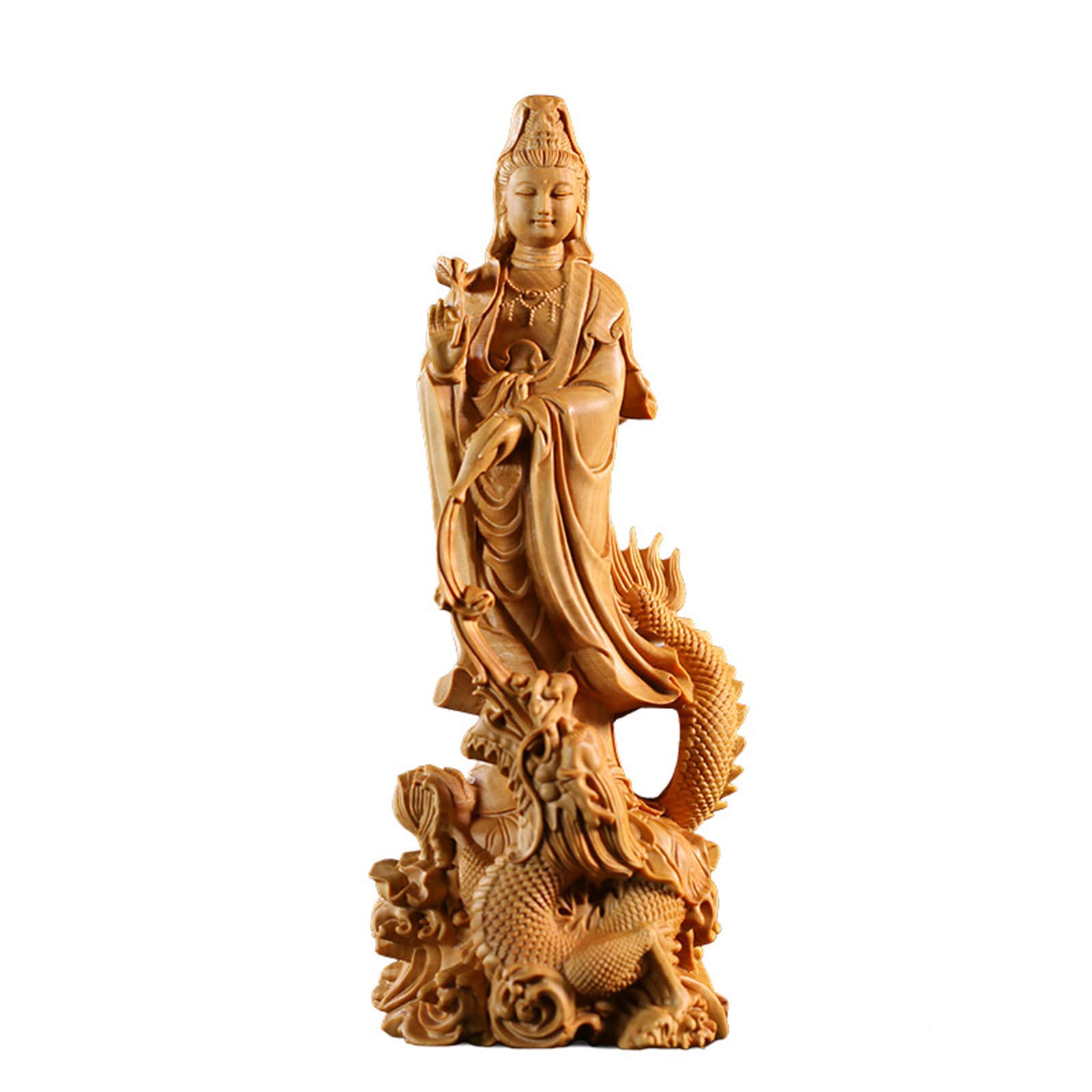 Amazon｜風水 龍上観音 観音像 龍乗観音 龍観音 木彫り 仏壇仏像 祈る