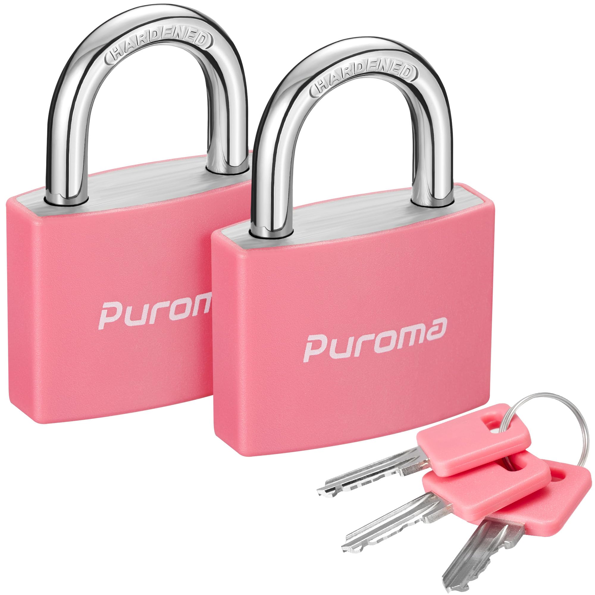 Puroma Lock Keyed Padlock, 2 Pack Aluminum Locks with 3 Keys Alike