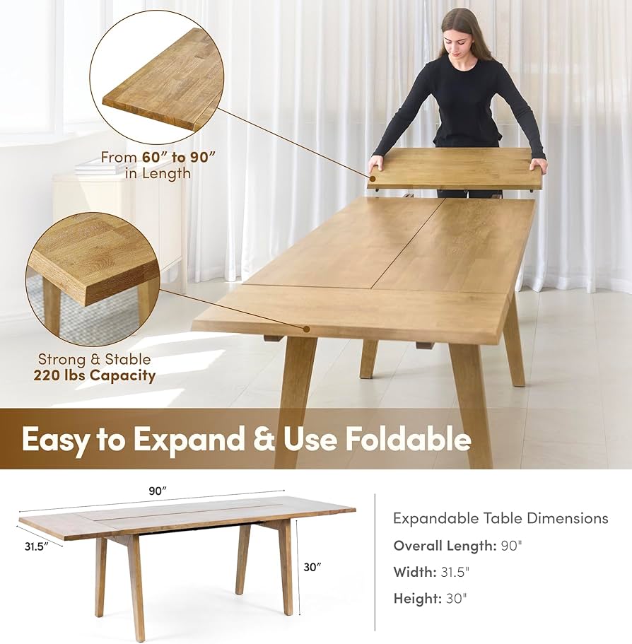 Amazon.com - AllForWood Hevea Premium Solid Wood Extension Dining