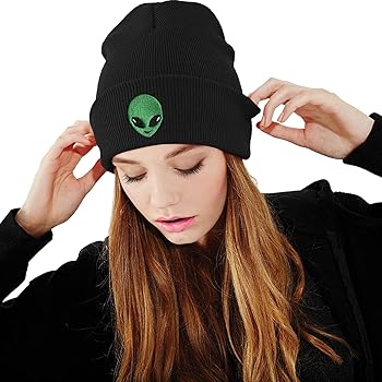 Koesnbre Black Alien Hip Hop Embroidered Beanie Hats for Men Women