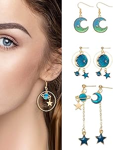 Amazon.com: JELIEE 12 Pairs Astronaut Stud Moon Star Dangle