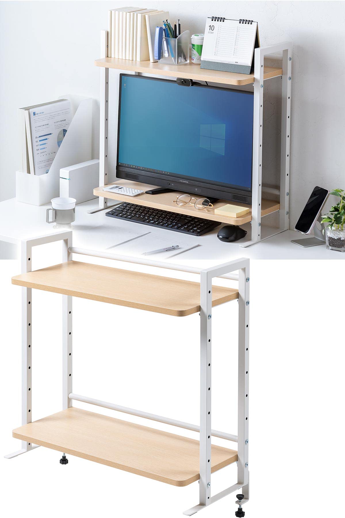 Amazon.co.jp: サンワダイレクト 机上ラック 幅60cm クランプ式 棚 高