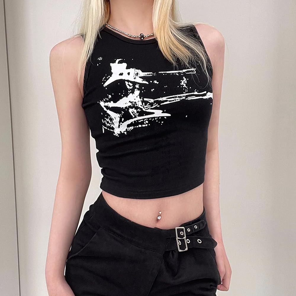 Amazon.com: LXYZXZ Basic Ribbed Tank Top Guitar Print Slim Crop