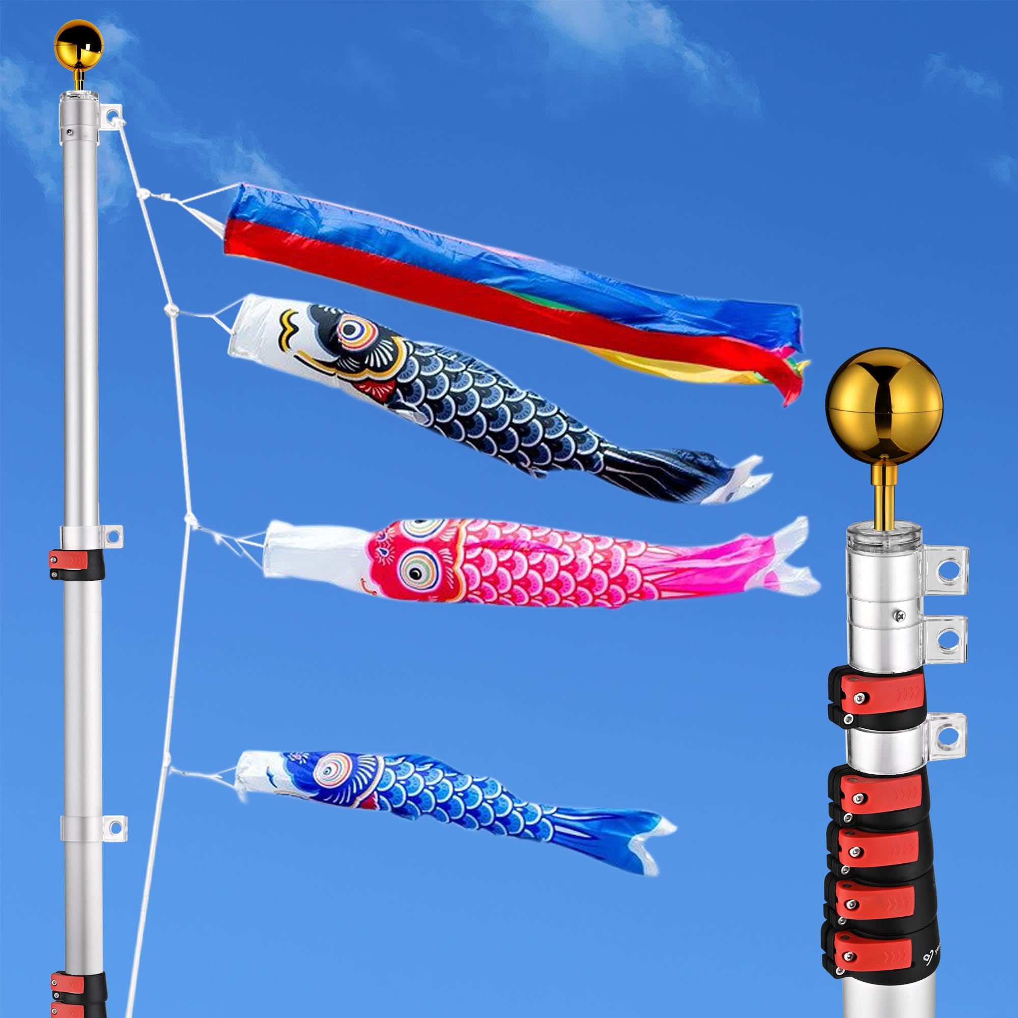 Amazon | Yescom アルミ 鯉のぼり ポール 伸縮式 9m (4m-5m鯉用