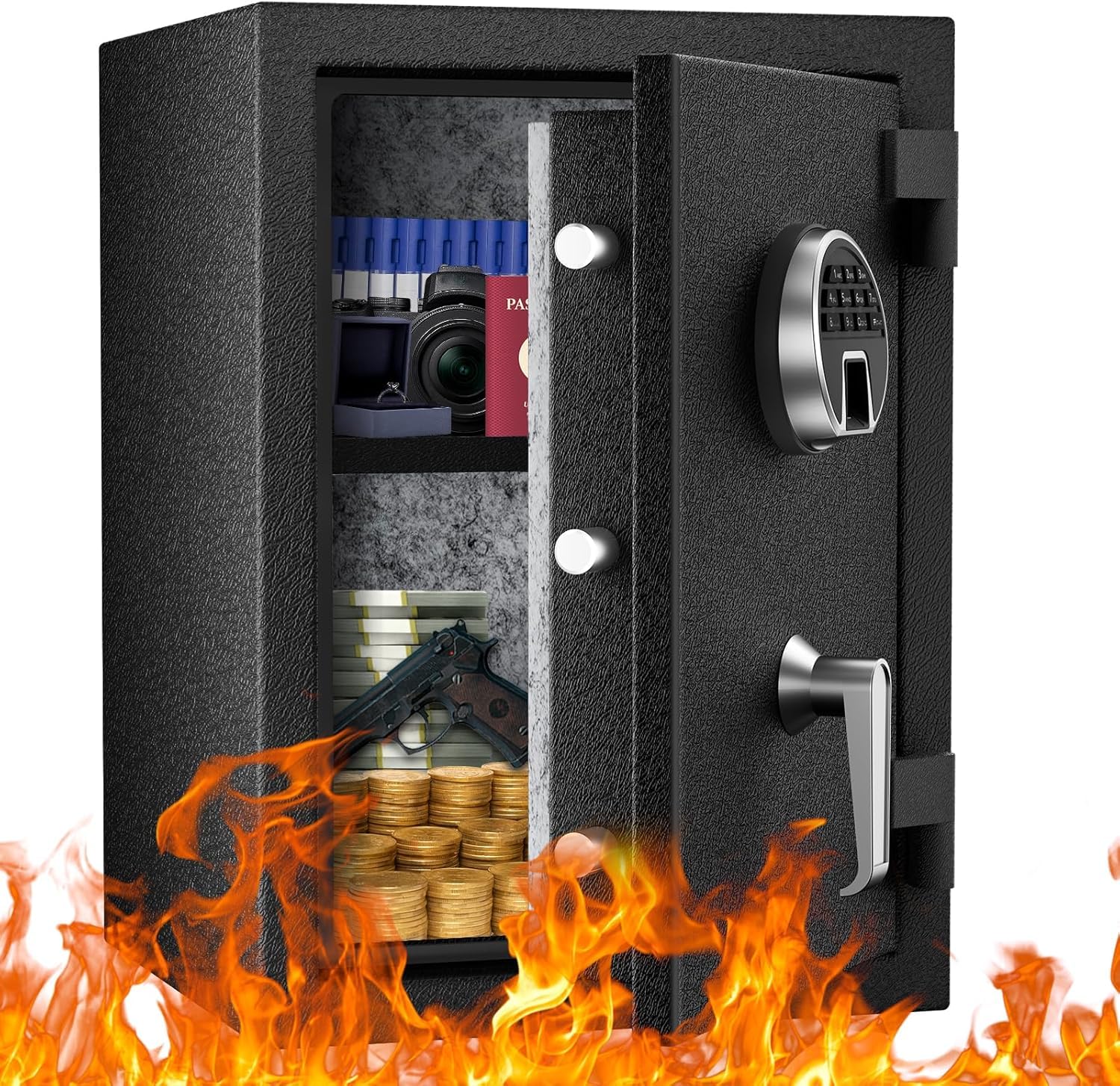 Amazon.co.jp: WASJOYE 耐火金庫 指紋認証式 火災対策可 A4ファイルに