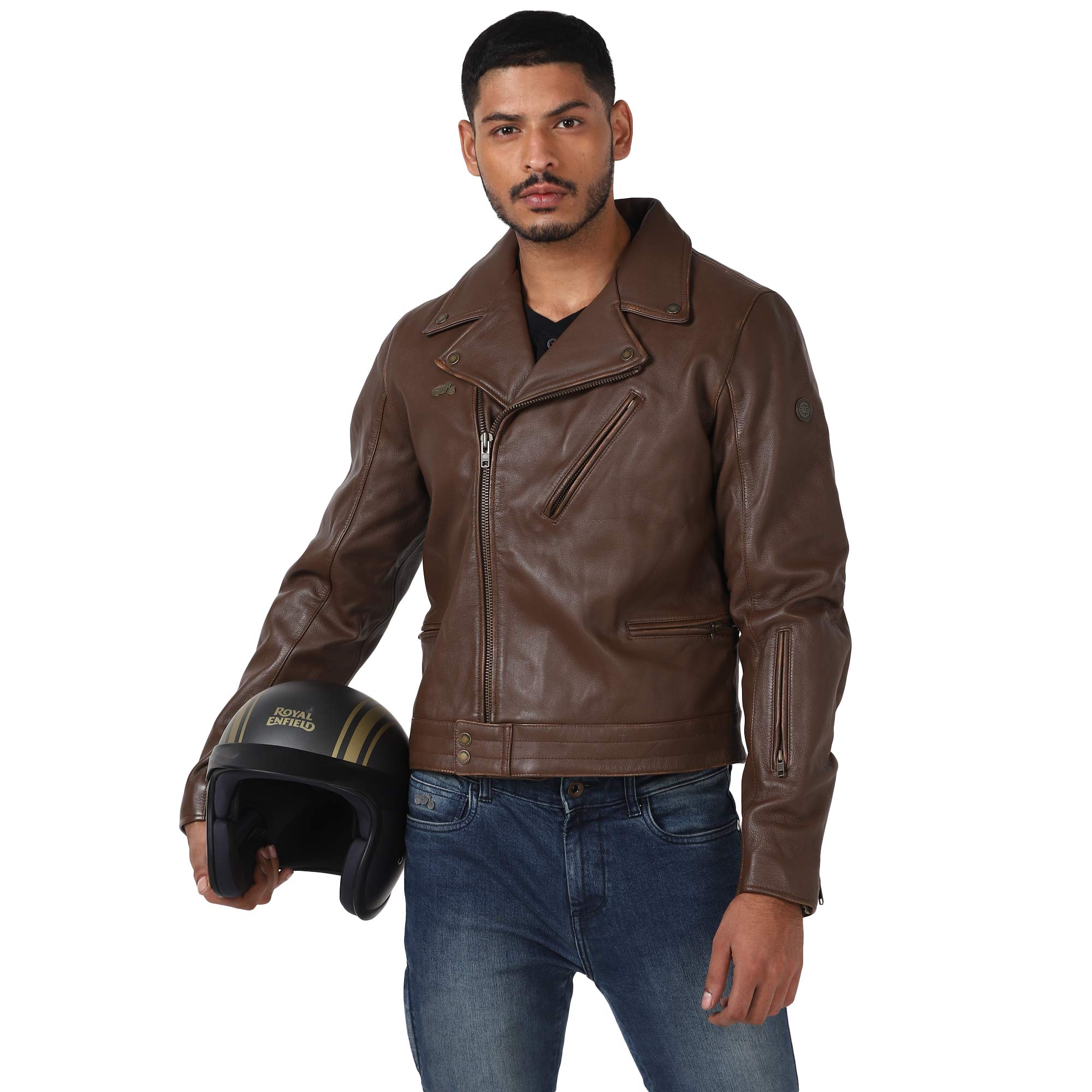 Royal Enfield Vintage Rider Leather Jacket Dark Tan M