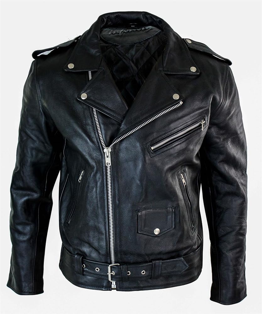 Mens Cow Hide Original Cross Zip Brando Biker Motorcycle Real