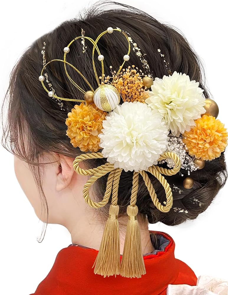 Amazon | [JZOON] 成人式 髪飾り【12色展開】 ピンポンマム 紐 ドライ