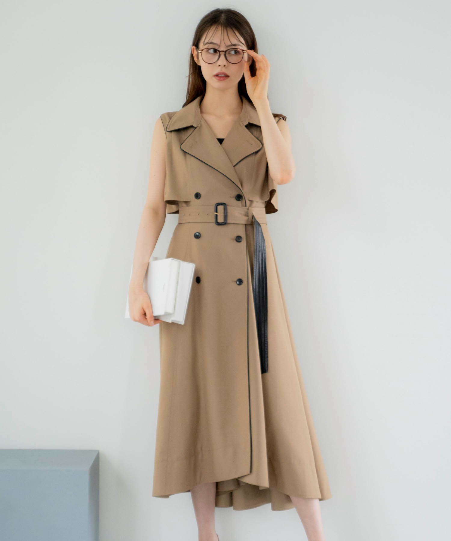 フェイクレザーパイピングトレンチ2WAYワンピース | ロング