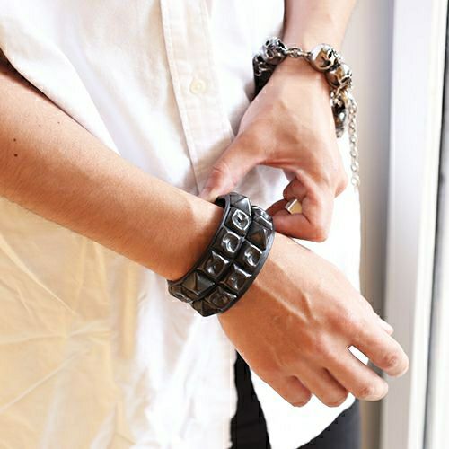 J-NS141)レザーブレスレットダブルスタッズ｜アクセサリー通販のジャム