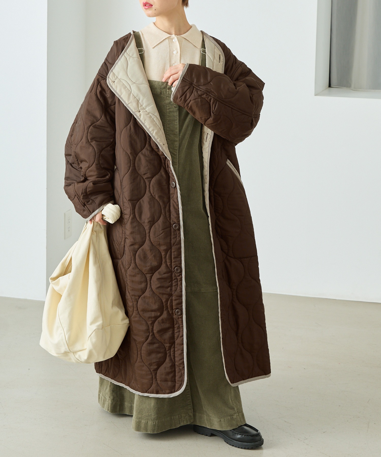 forksy.】キルティングパイピング配色ロングコート forksy.│MONO-MART