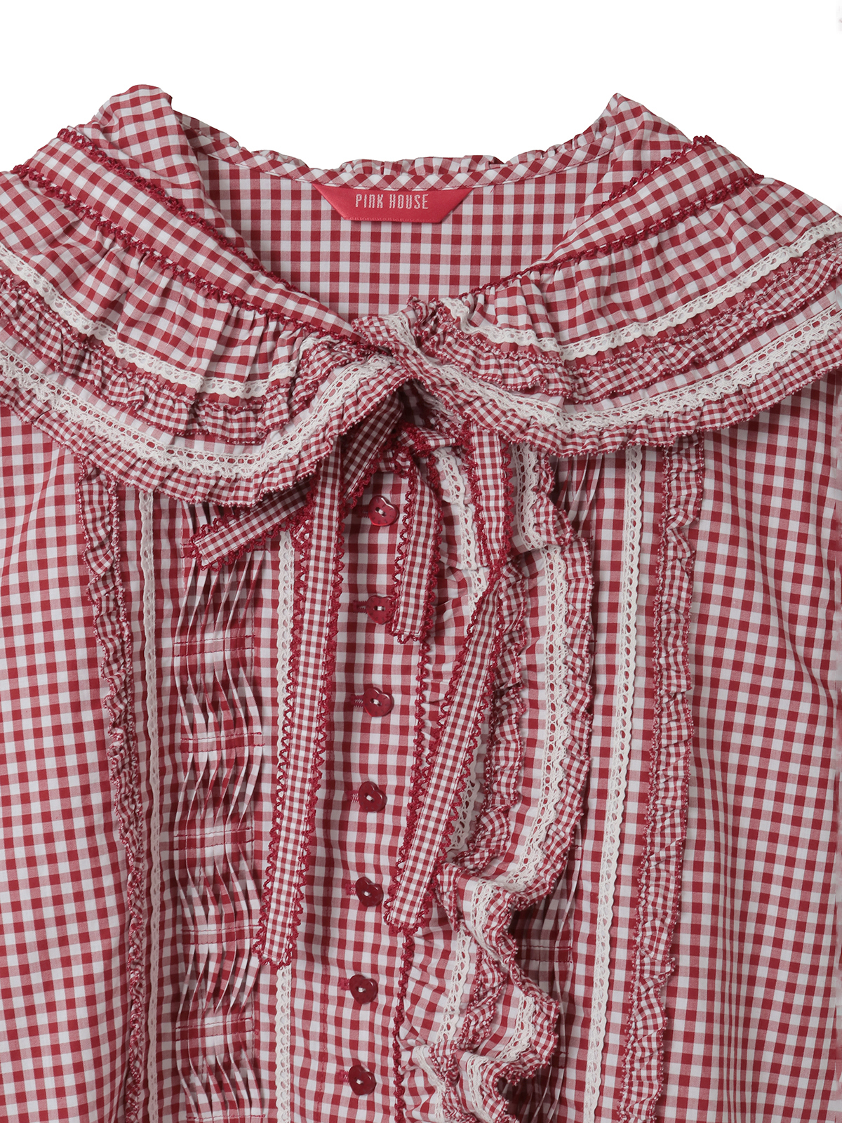 ギンガムチェックフード付きオーバーブラウス｜ピンクハウス