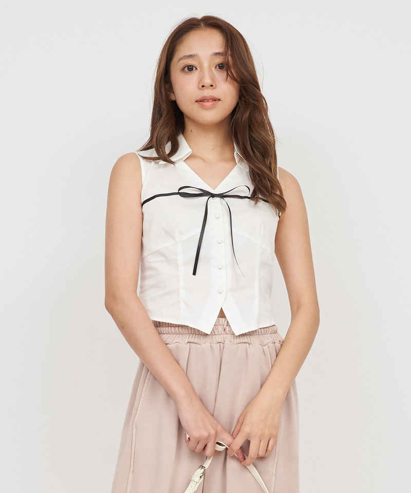 リボンラインノースリーブシャツ｜ROYAL PARTY ロイヤルパーティー