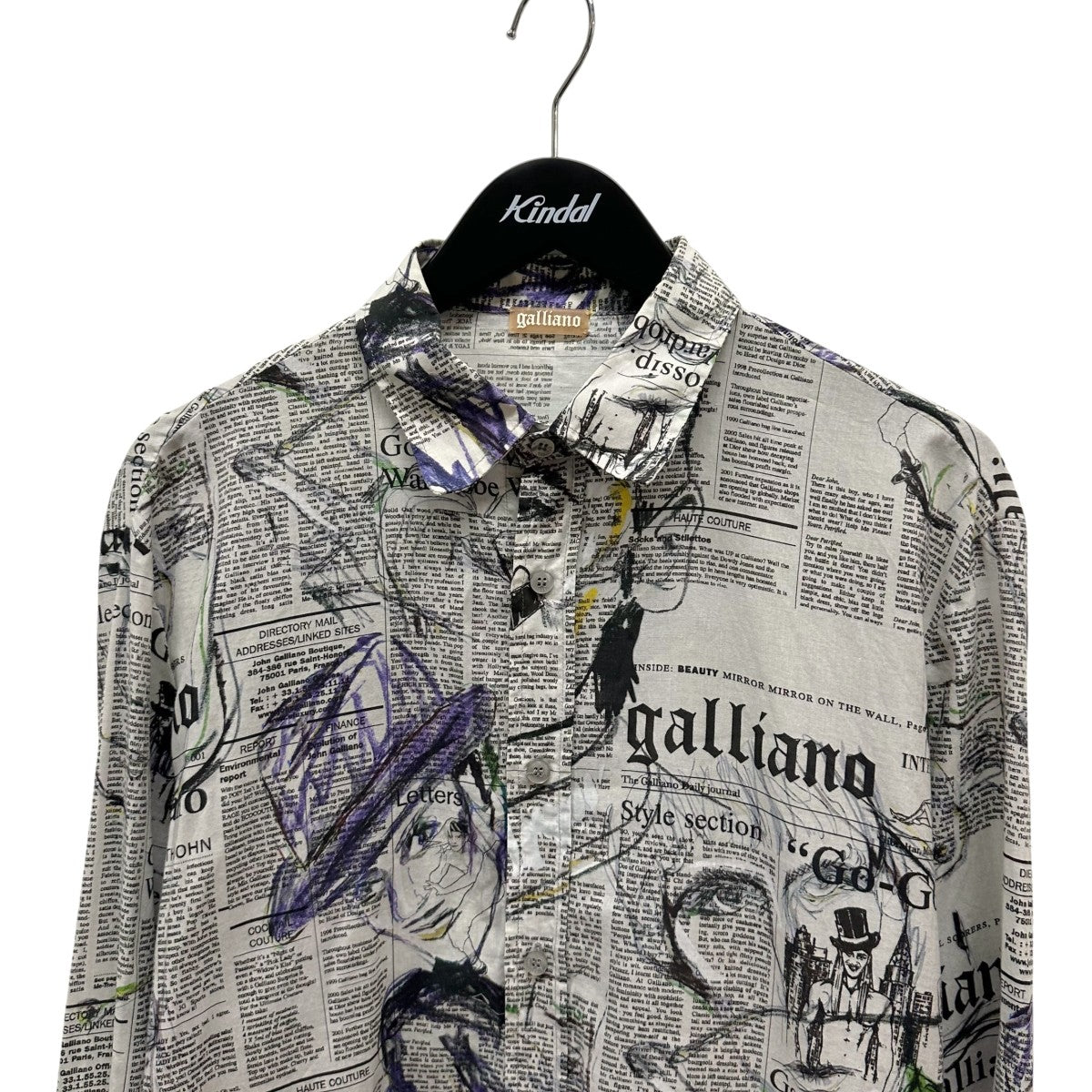 JOHN GALLIANO(ジョンガリアーノ) newspaper総柄シャツ ライトグレー