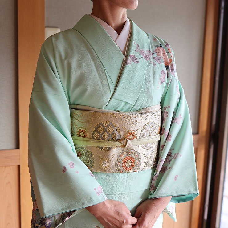 シルック 東レシルック 糸使用 洗える 袋帯 織・格子に大華紋