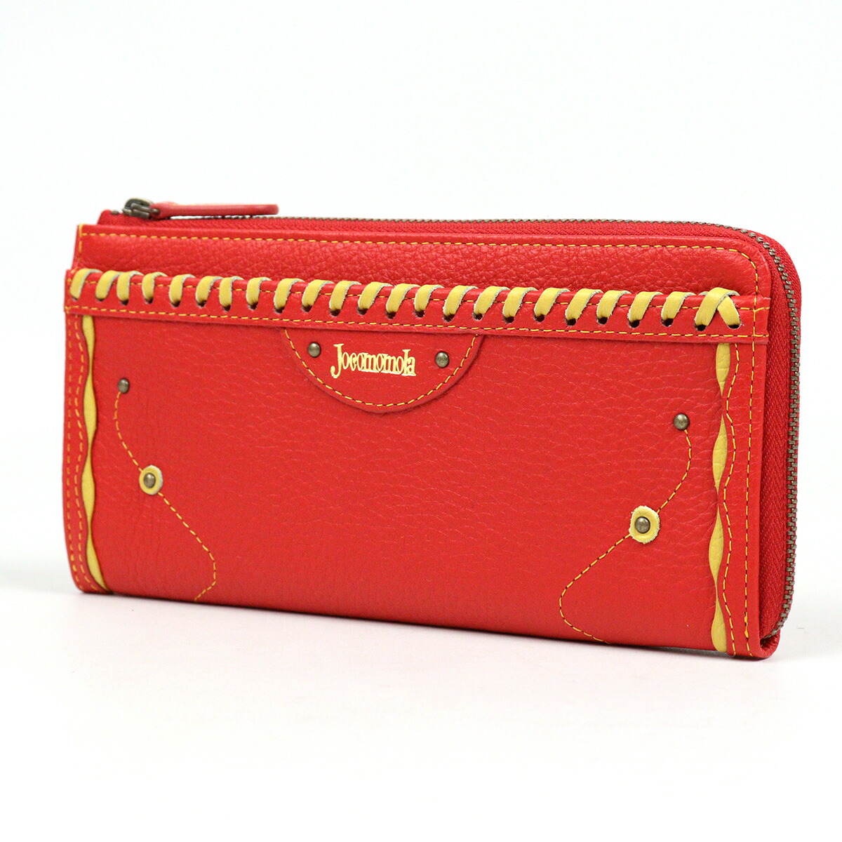 Jocomomola（ホコモモラ） L字ファスナー長財布 革かがり ステッチ 花