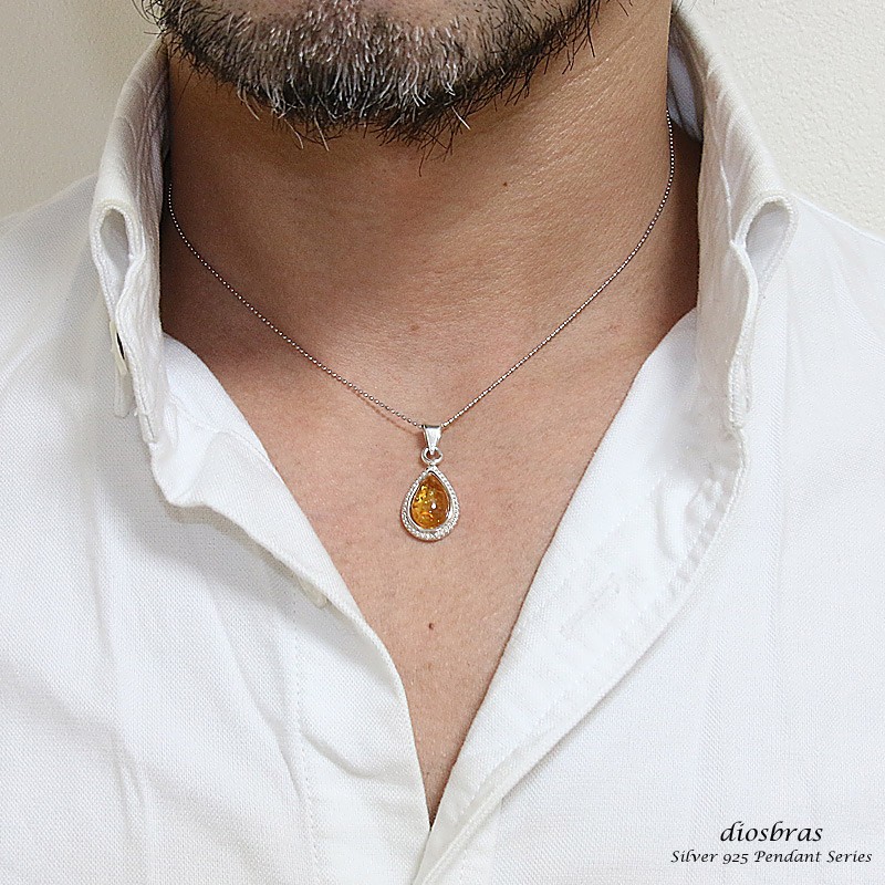 アンバー 琥珀 ペンダント しずく型 ドロップ ペンダント トップ