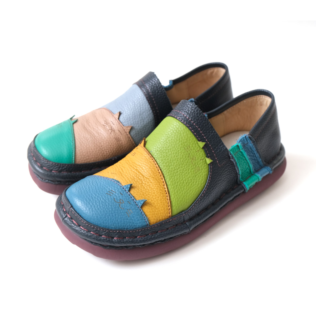 エスタシオン 靴 スリッポン レディース スニーカー ネコ 猫 厚底 本革