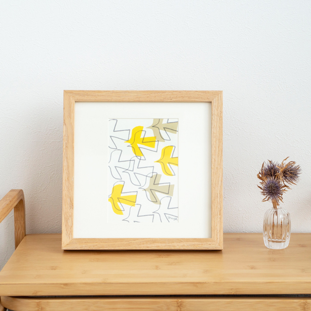 ポスター フレーム付き 飛び立つ鳥 22.5×22.5cm 木製 正方形 ポスター