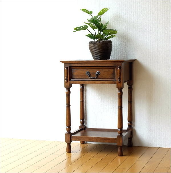 電話台 ファックス台 アンティーク おしゃれ スリム 木製 引き出し
