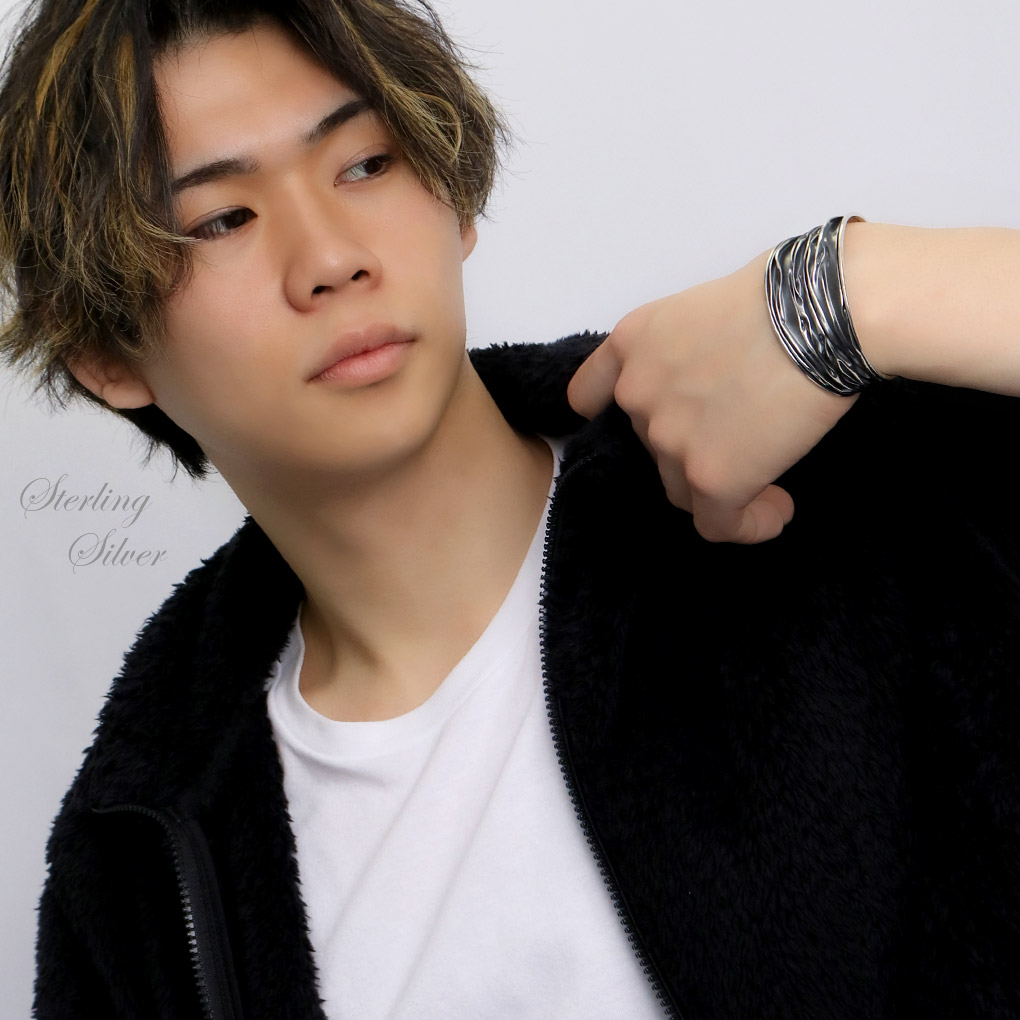 幅広 ヴィンテージ パターン シルバー バングル ブレスレット シルバー