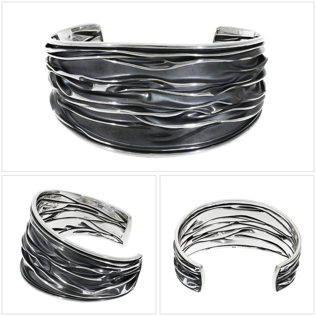 幅広 ヴィンテージ パターン シルバー バングル ブレスレット シルバー