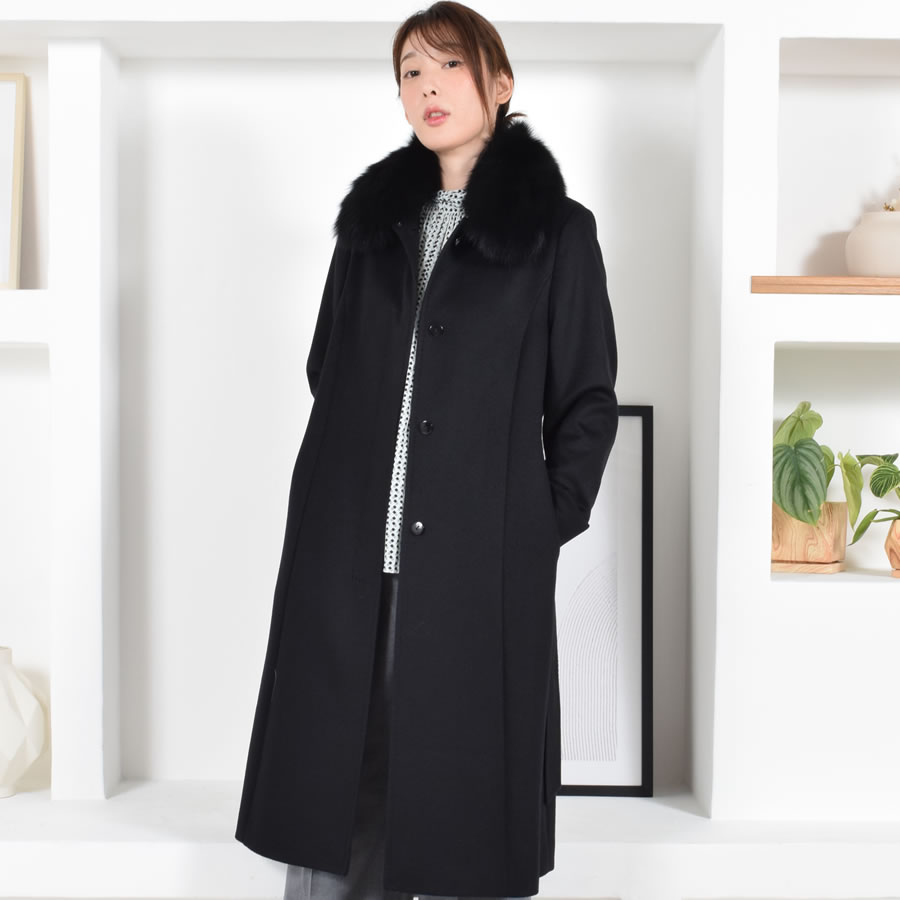 爆買 カシミヤコート カシミヤ100％コートフォックストリム レディース