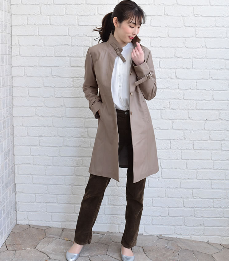 Merfirge 爆買 スタンドカラーコート 本革 ラム レザー 本皮