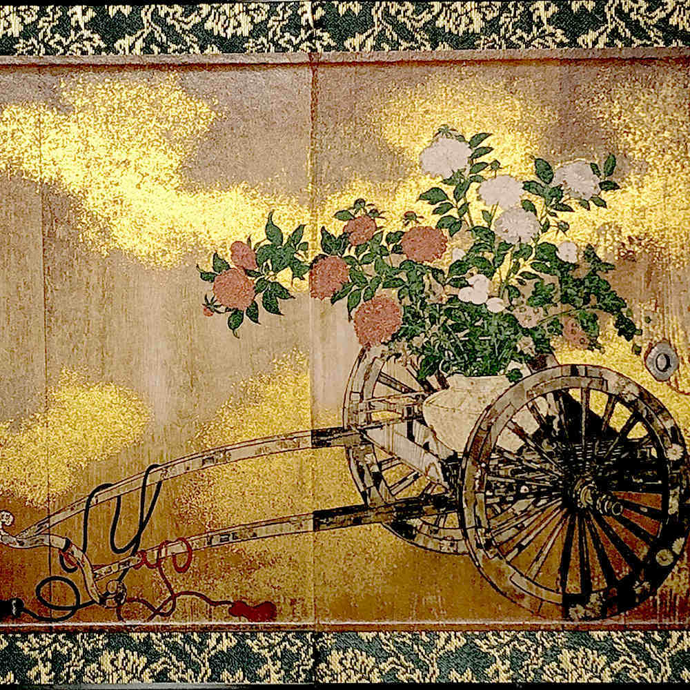 花車図 狩野深幽筆 日本の名画 二曲一双屏風 : 日本のおみやげ専門店