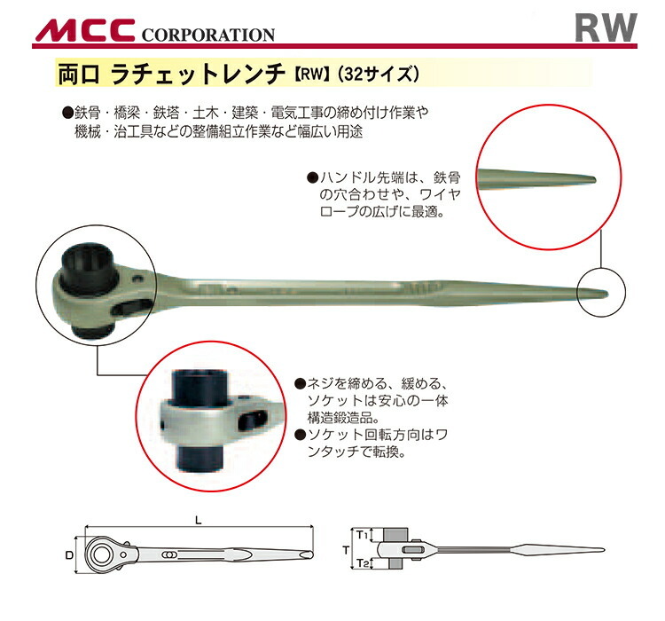MCC 数量限定 〈MCC〉両口ラチェットレンチ RW-3236 JAN