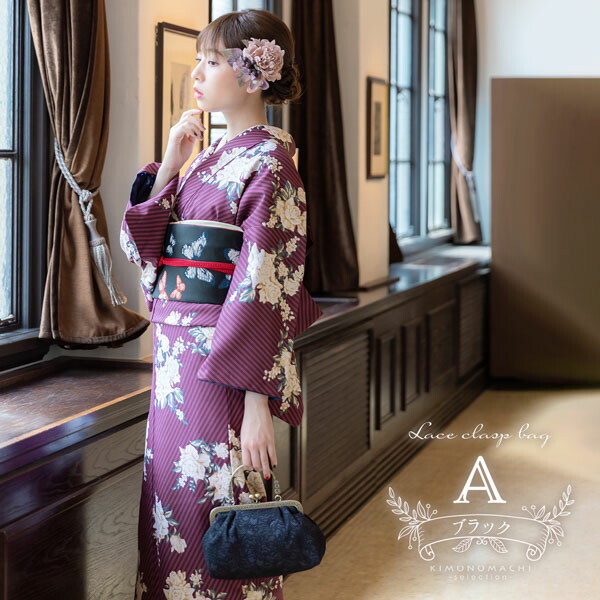 レース がま口バッグ「ブラック・ホワイト」バッグ 黒 白 アンティーク