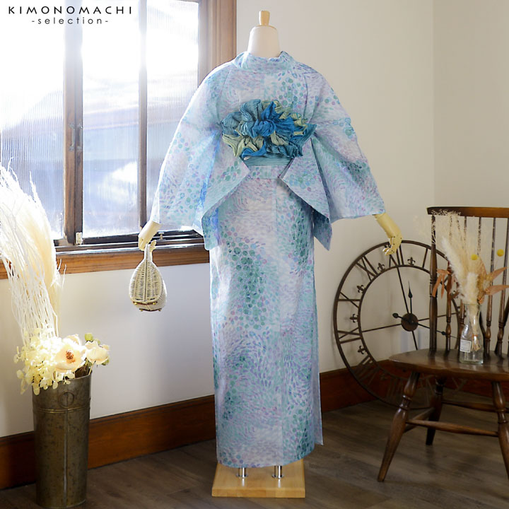 浴衣 レディース ブランド浴衣 単品「みすゞうた このみち 浅葱色×薄紫