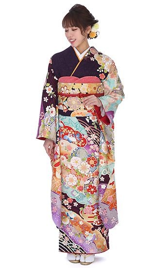 振袖レンタル 正絹 総絞り シンプル fg-188b フルセット一式 着物 人気