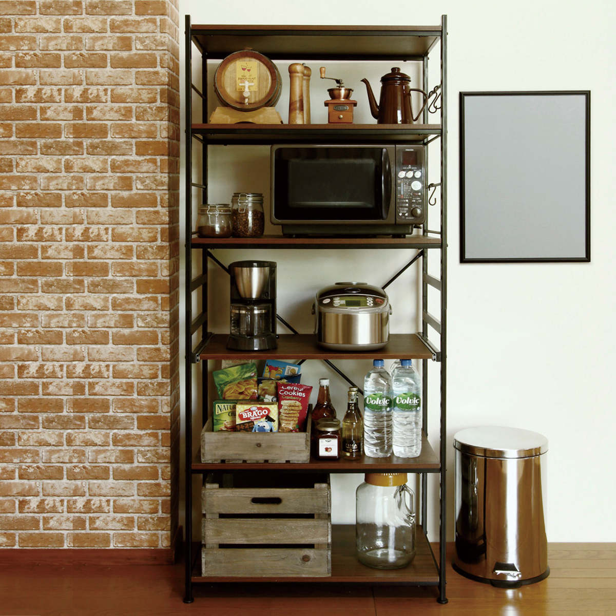 弘益 キッチンラック 幅75cm スライド棚 スチール S字フック3個付き