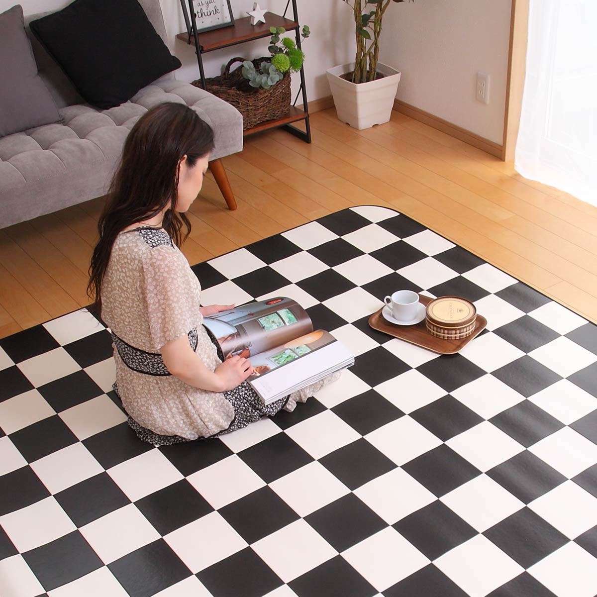 フェデポリマーブル ラグ 182×300cm ラグマット チェッカー 既製サイズ