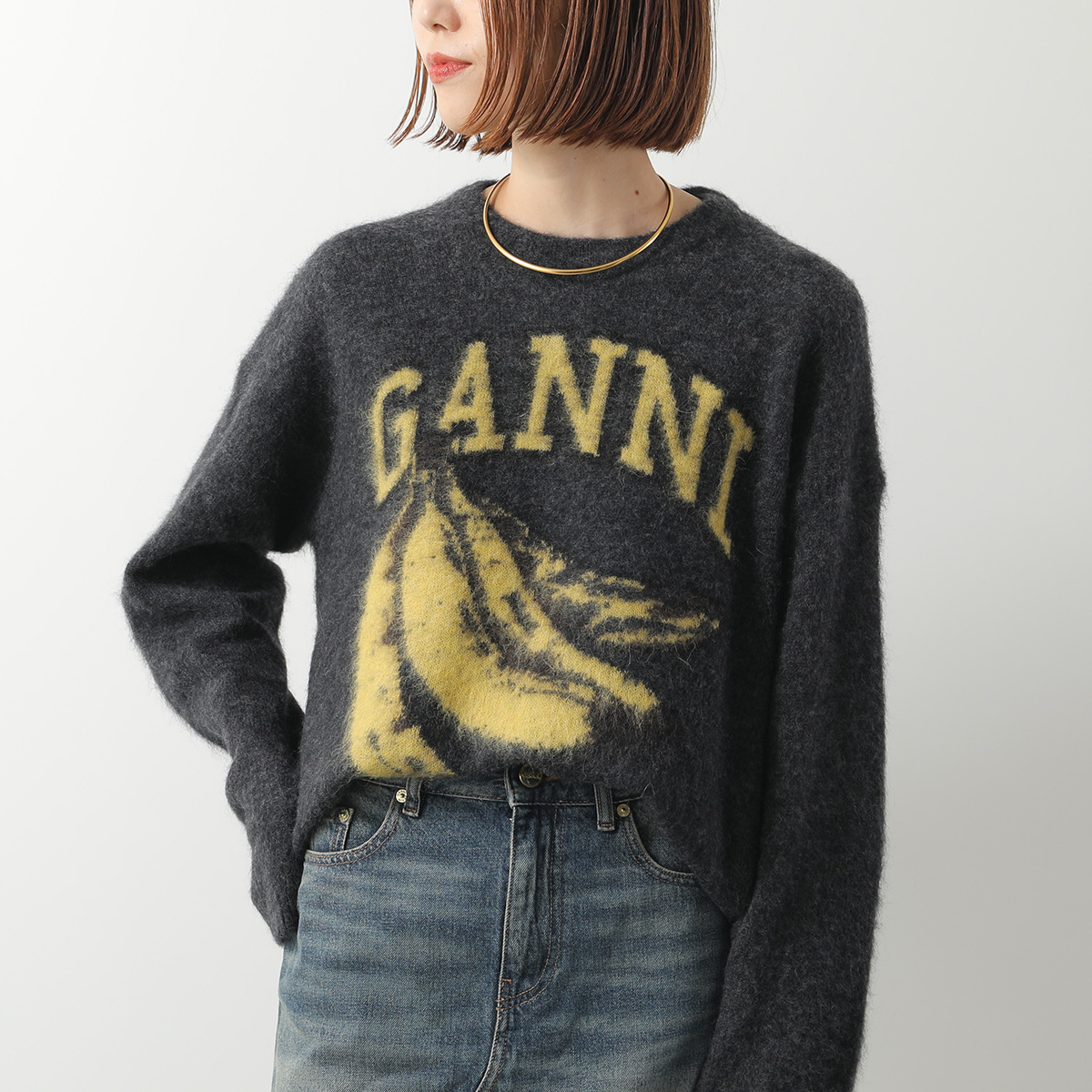 GANNI（ガニー） ニット Fine Brushed Alpaca Banana Oversized O-neck