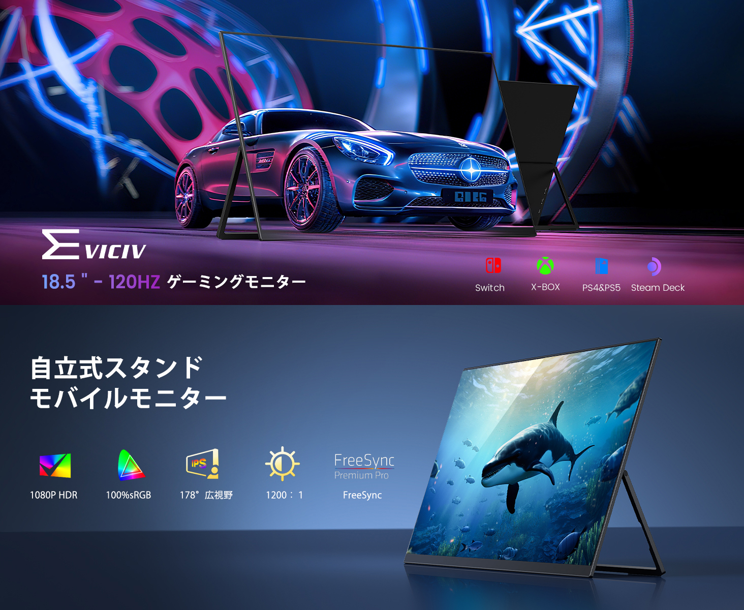 EVICIV 18.5インチ モバイルモニター 120Hz 1080P 自立式 ディスプレイ
