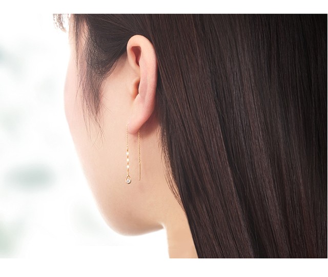 ジュエリーツツミ K18イエローゴールドダイヤモンドピアス 揺れる