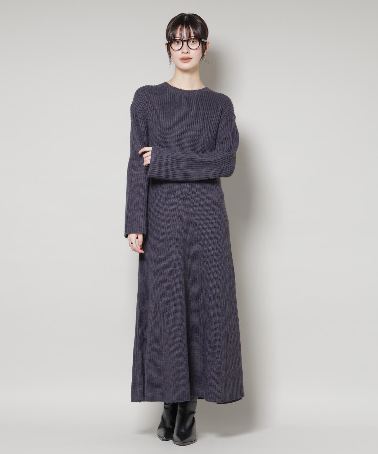 片畦 フレア ニット ワンピース