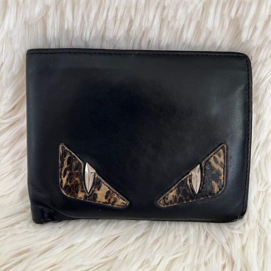 超希少 FENDI モンスター バグズアイ ヒョウ柄 レザー二つ折り財布