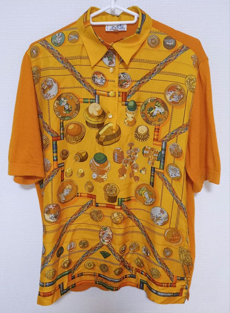 HERMES(エルメス) 半袖ポロシャツ サイズM シルク ニット 切り替え 中古・古着通販】HERMES (エルメス) シルクスカーフ切替ニット