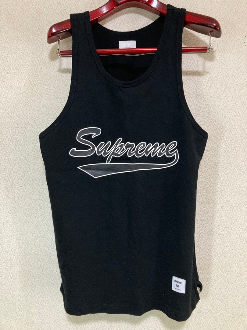 supreme シュプリーム タンクトップ ブラック M - Supreme 'Mesh Stripe Tank Top'メッシュストライプ タンクトップ ロゴ