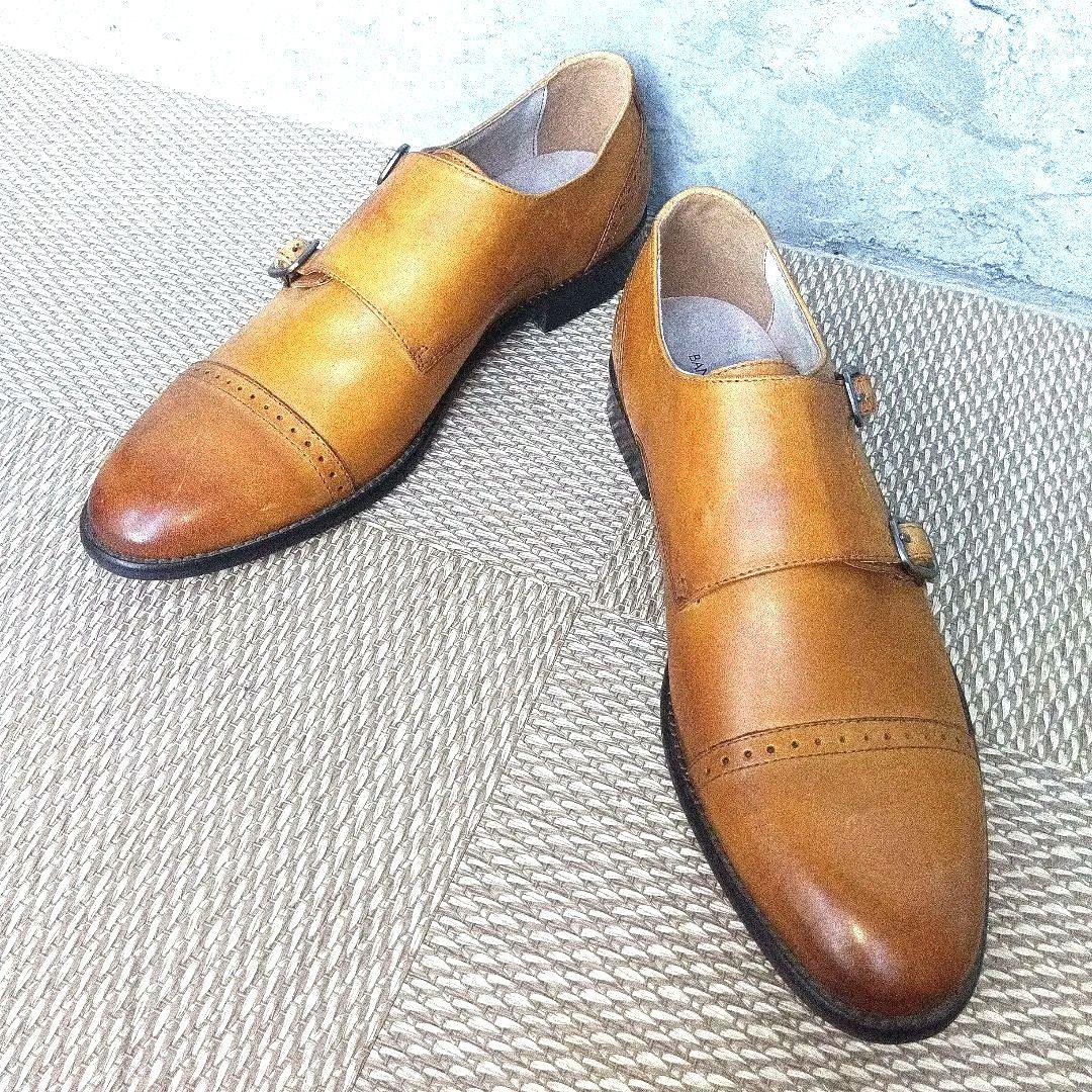 BANANA REPUBLICストレートチップ ダブルモンクストラップ 8 茶 D．ブラウン 本革ダブルモンクシューズ ストレートチップ ブラック