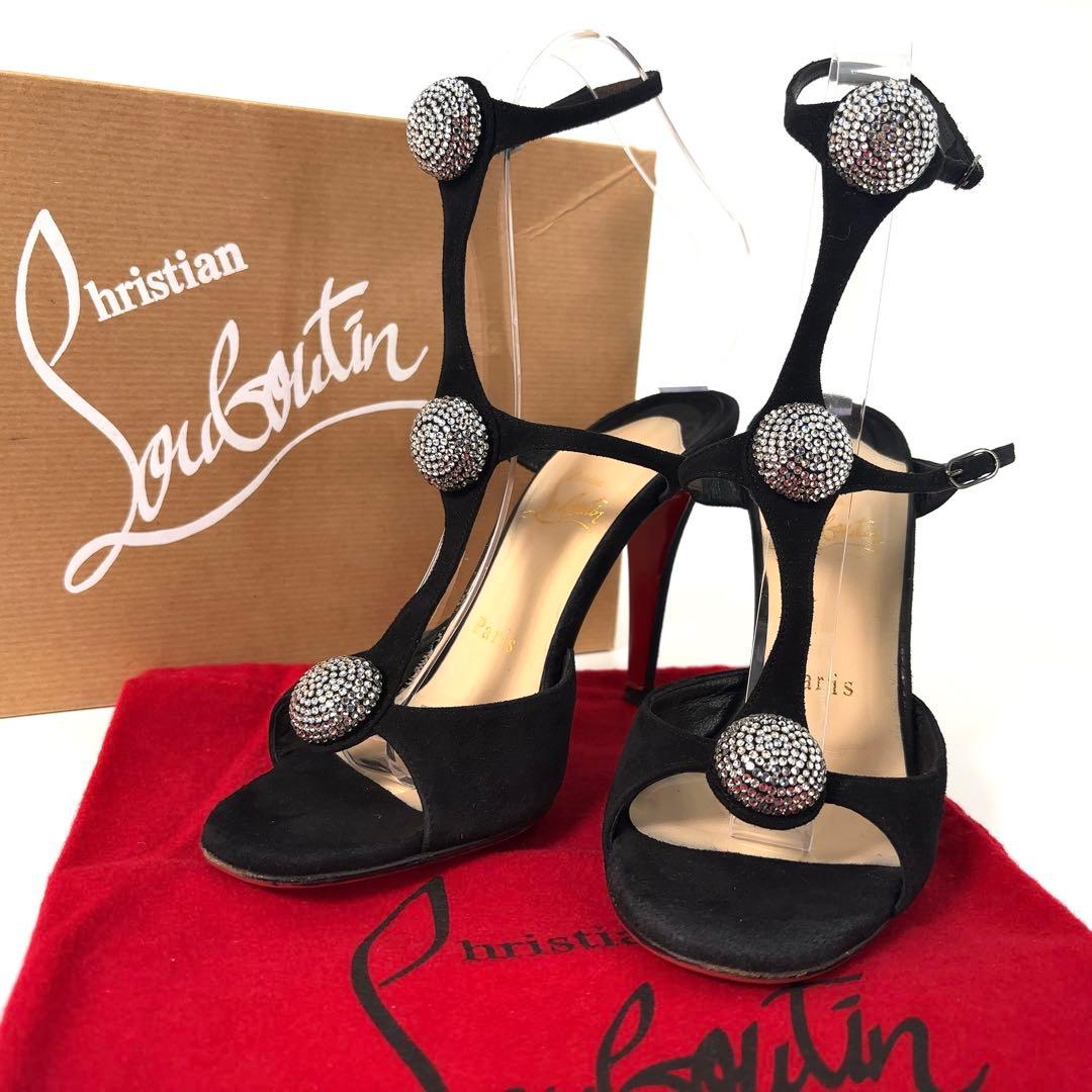 【極美品】クリスチャンルブタン　ビジュー　サンダル　パンプス　黒　スエード Christian Louboutin クリスチャンルブタン パンプス レザー ブラック