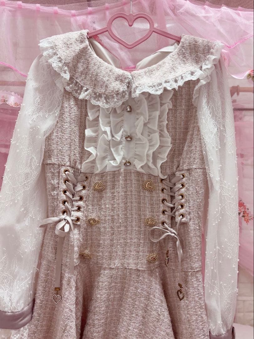 LIZLISA リボンツイードセットアップ ピンク - メルカリ