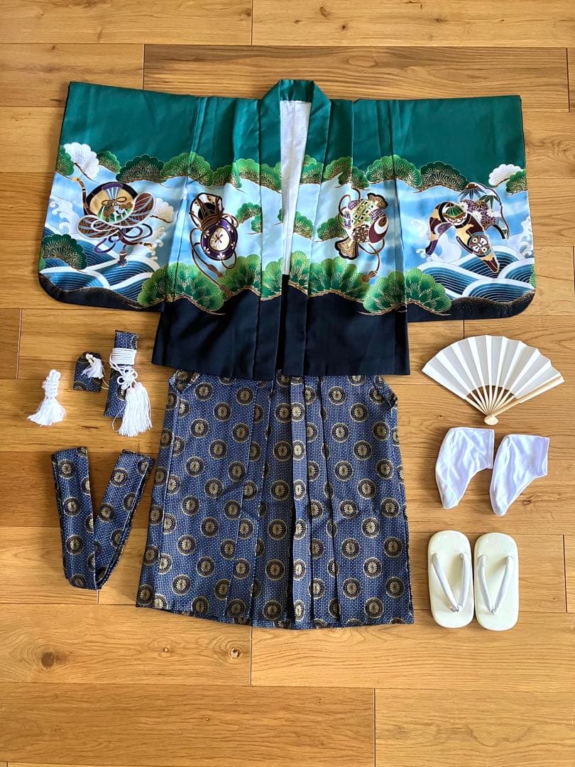 【七五三】羽織、袴セット　５歳男児用 レンタル】七五三 5歳 着物 男の子 かぷり 袴セット 子供 kids 羽織 袴