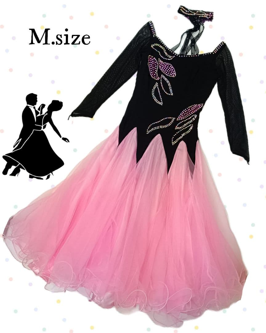【ステージ衣装】ラインストーンフリルドレス黒とピンク社交ダンス女性M寸d66 楽天市場】【新商品】社交ダンスドレス競技用ドレスステージ衣装