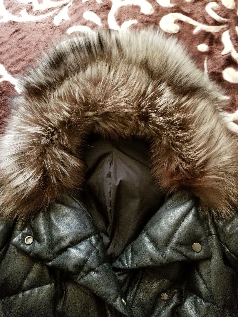 襟元リアルフォックスファーレザーラダウンハーフコートフード付き ラムレザーダウンコート フォックスファー フード付 選べる3色 羊革 本